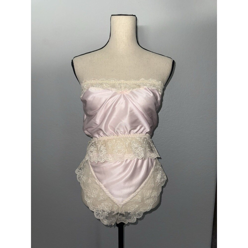 Dolores For Poirette vintage pink satin lace lingerie 2pc Set 70s Pin-Up Boudoir